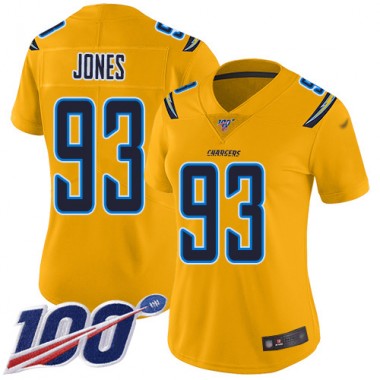 Los Angeles Chargers NFL Football Justin Jones Gold Jersey Women Limited #93 100th Season Inverted Legend->los angeles chargers->NFL Jersey